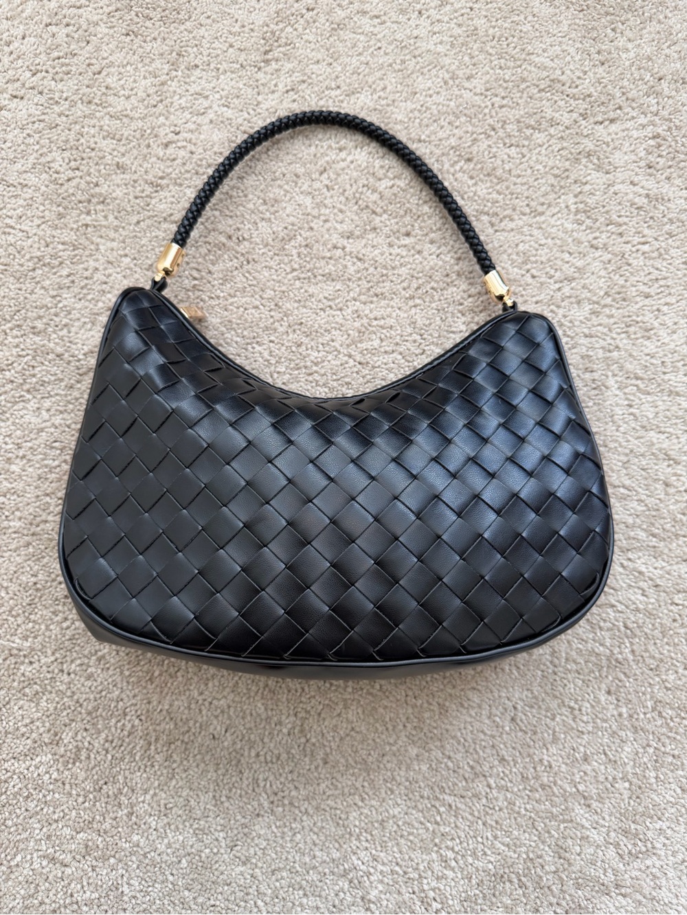 Talbots blqck woven faux leather shoulder bag braided handle gold hardware